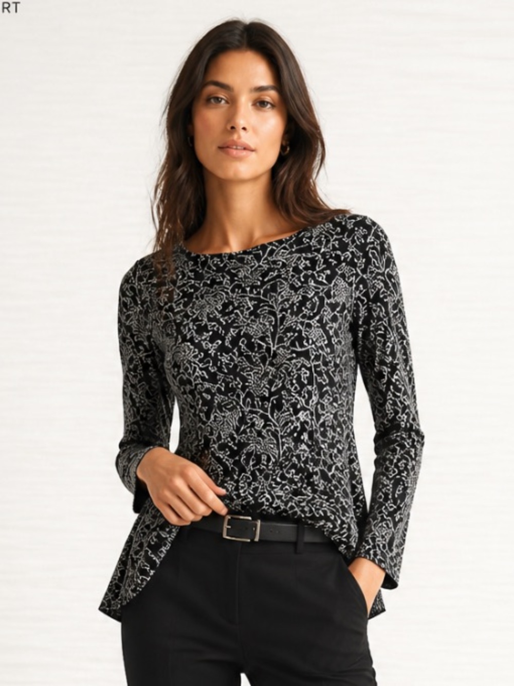 CHICO’S Sweater Pullover Jacquard Rounded Neck Cotton Long Sleeves Small